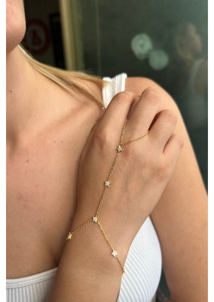 925 Ayar Gold Kaplamalı Zirkon Taşlı ,yıldız Tasarım Gümüş Şahmeran