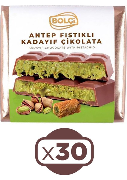 Fıstıklı Kadayıf Dolgulu Sütlü Dubai Çikolatası 100 gr x 30 Adet