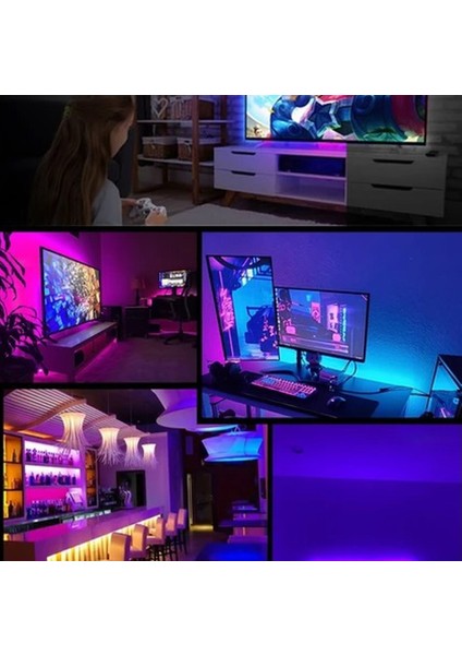 Şerit LED 5 Metre Animasyonlu Tak Çalıştır Kumandalı Trafolu Rgb Şerit Işık Aydınlatma Parti LED