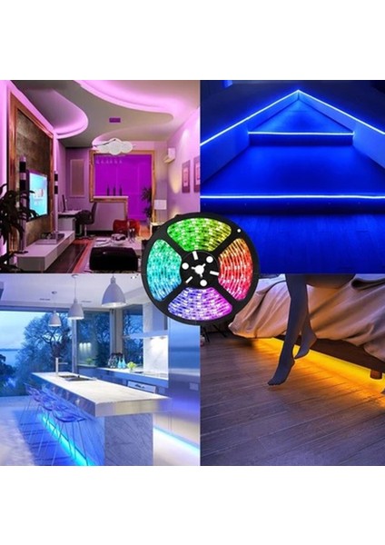 Şerit LED 5 Metre Animasyonlu Tak Çalıştır Kumandalı Trafolu Rgb Şerit Işık Aydınlatma Parti LED