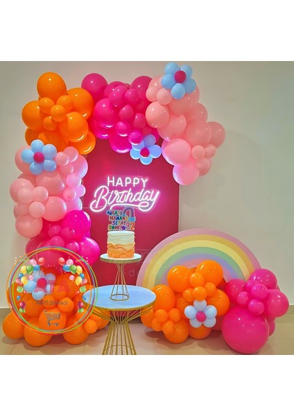 Doğum Günü Konsepti *Makaron Mavi*Makaron Pembe*Fuşya*Turuncu* 100 Lü Balon Zinciri Parti Seti