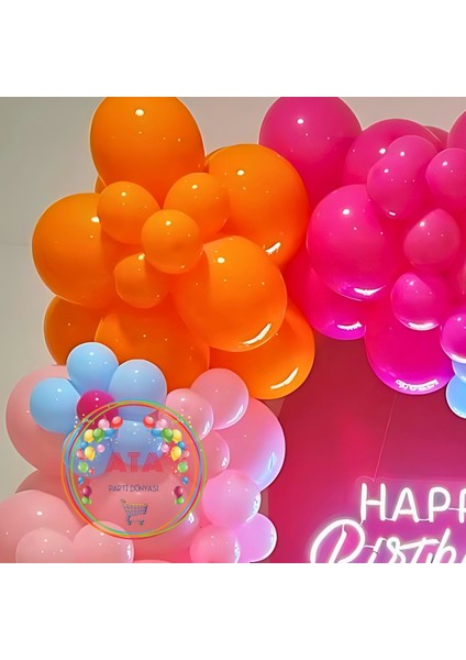 Doğum Günü Konsepti *Makaron Mavi*Makaron Pembe*Fuşya*Turuncu* 100 Lü Balon Zinciri Parti Seti