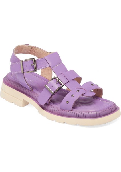 Lila Hakiki Deri Kadın Sandalet - K24Y1SN67156-S1T
