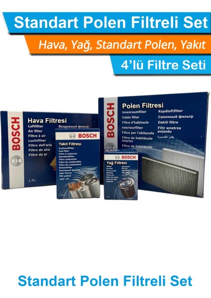 Bmw 1 Serisi F20 1.16D Bosch Filtre Bakım Seti 2015-2019 Hava+Yağ+Yakıt+Standart Polen