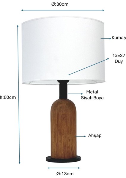 Siyah Boyalı Modern Masa Lambası PLC-1229-M-BSY