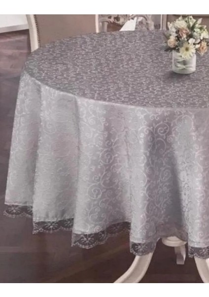 Kdk Kumaş 180 cm Fransız Dantelli Yuvarlak Masa Örtüsü