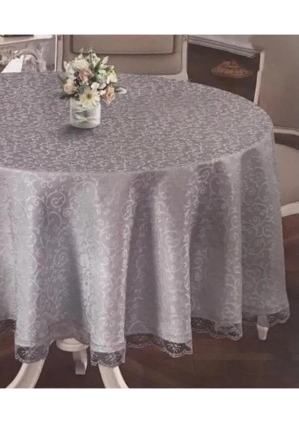Kdk Kumaş 180 cm Fransız Dantelli Yuvarlak Masa Örtüsü
