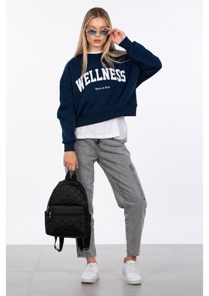 Wellness Baskılı Sweatshirt - Lacivert