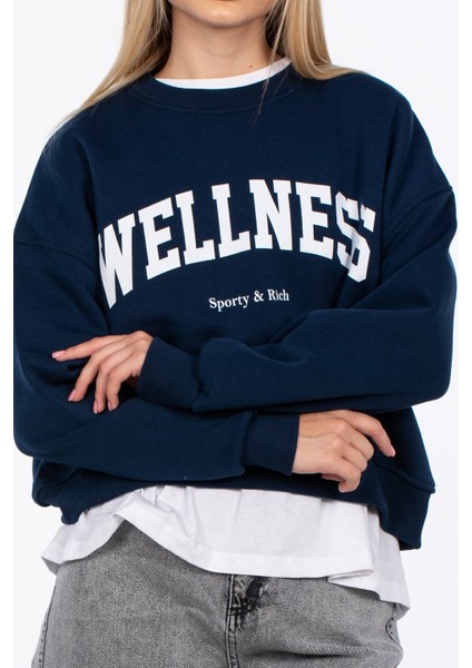 Wellness Baskılı Sweatshirt - Lacivert