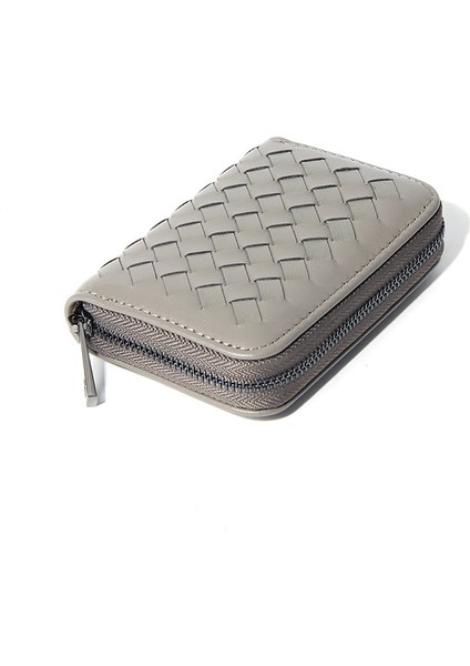 Cüzdan Kart Tutucu Yüksek Kaliteli Koyun Derisi Malzemesi Düz Renk Dokuma Stili, Gri (Yurt Dışından)