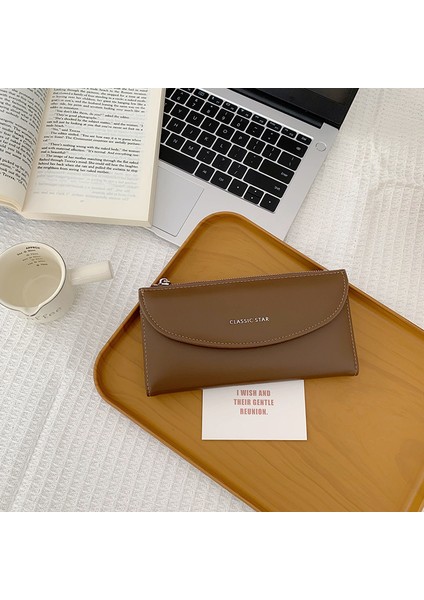 Cüzdan Kart Tutucu Pu Malzeme Kolayca Deforme Olmaz Mektup Baskılı Düz Renk Stili, Kahverengi (Yurt Dışından)