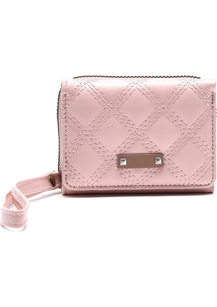 Cüzdan Kart Tutucu Pu Malzeme Ekose Dikiş Stili, Pembe (Yurt Dışından)