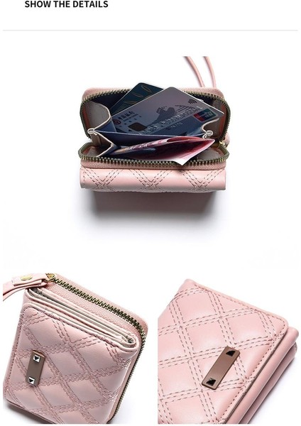 Cüzdan Kart Tutucu Pu Malzeme Ekose Dikiş Stili, Pembe (Yurt Dışından) fiyatları
