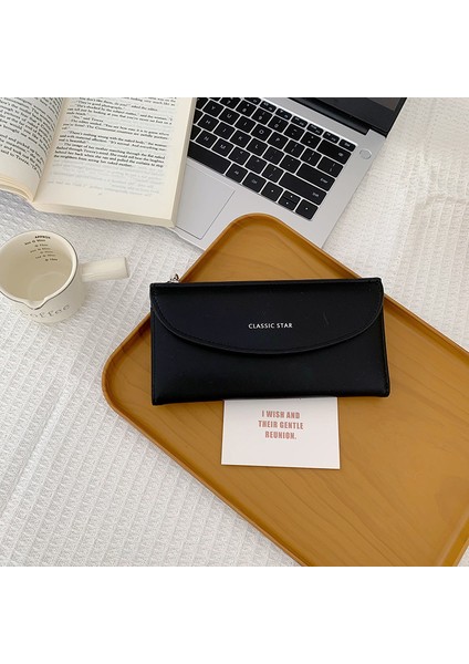 Cüzdan Kart Tutucu Pu Malzeme Kolayca Deforme Olmaz Mektup Baskılı Düz Renk Stili, Siyah (Yurt Dışından)