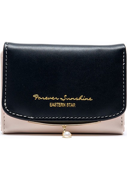 Cüzdan Kart Tutucu Taşınabilir Mektup Baskı Stiliyle Kontrast Oluşturan Pu Malzeme, Siyah (Yurt Dışından)