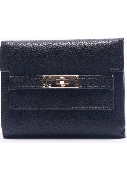 Cüzdan Kart Tutucu Taşınabilir Pu Malzeme Düz Renk Entelektüel ve Zarif Stil, Siyah (Yurt Dışından)