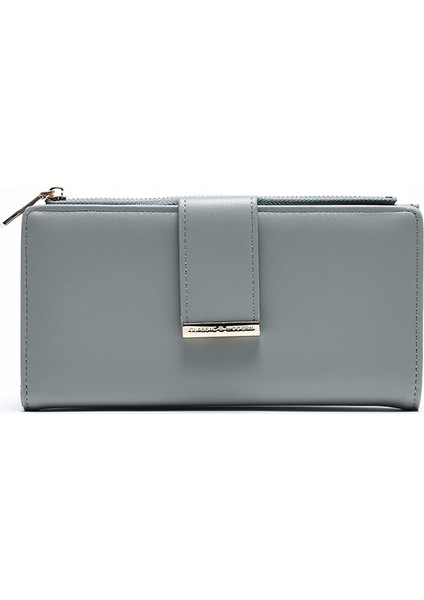 Cüzdan Kart Tutucu Taşınabilir Pu Malzeme Düz Renkli Basit Mektup Baskı Stili, Mavi (Yurt Dışından)