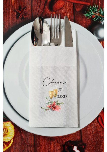 Kumaş Dokulu Cheers to 2026 Yazılı Yılbaşı Masası Sunum Peçetesi