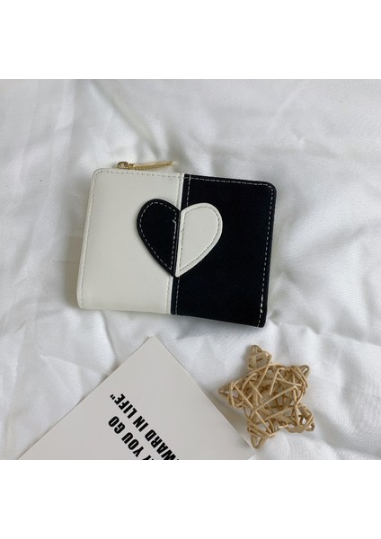 Cüzdan Kart Tutucu Taşınabilir Pvc Malzeme Kontrast Renkli Aşk Deseni Stili, Siyah (Yurt Dışından)
