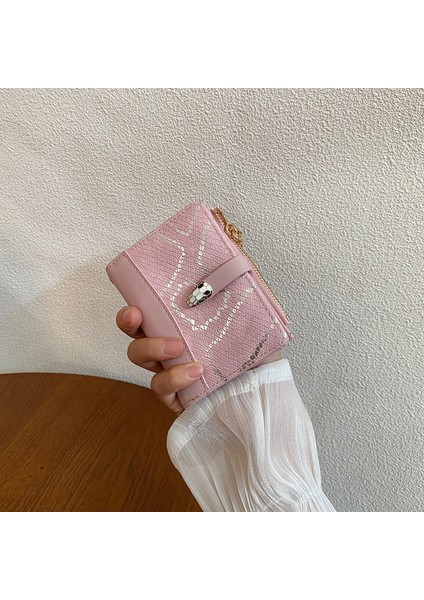 Cüzdan Kart Tutucu Taşınabilir Pu Deri Malzeme Basit Yılan Deseni Stili, Pembe (Yurt Dışından)