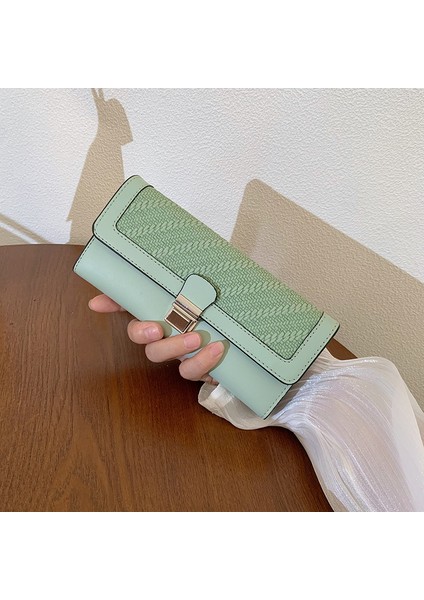 Cüzdan Kart Tutucu Taşınabilir Pu Malzeme Düz Renkli Dokuma Stili, Yeşil (Yurt Dışından)