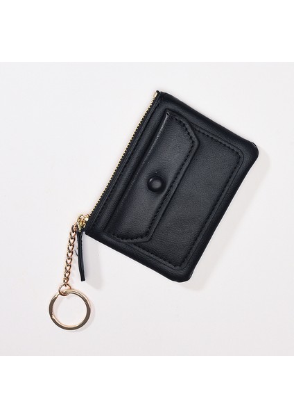 Cüzdan Kart Tutucu Taşınabilir Pu Malzeme Taze Düz Renkli Kentsel Stil, Siyah (Yurt Dışından)