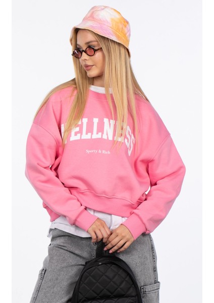 Wellness Baskılı Sweatshirt - Pembe