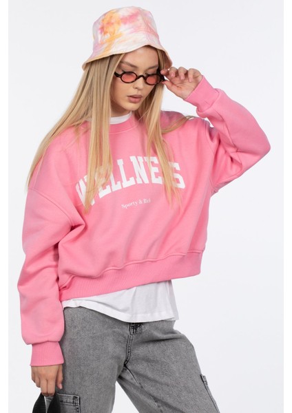 Wellness Baskılı Sweatshirt - Pembe