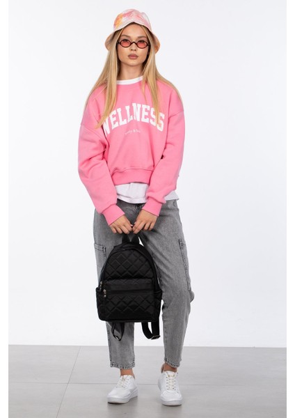 Wellness Baskılı Sweatshirt - Pembe