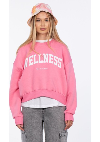 Wellness Baskılı Sweatshirt - Pembe