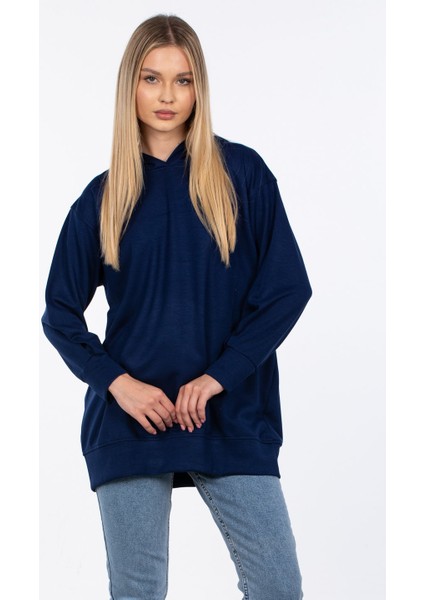 Basic Kapüşonlu Sweatshirt - Lacivert