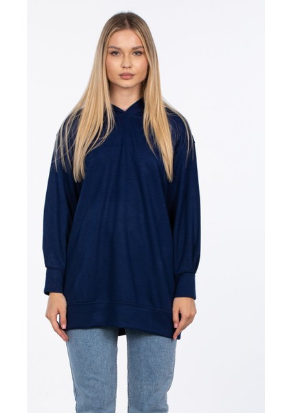 Basic Kapüşonlu Sweatshirt - Lacivert