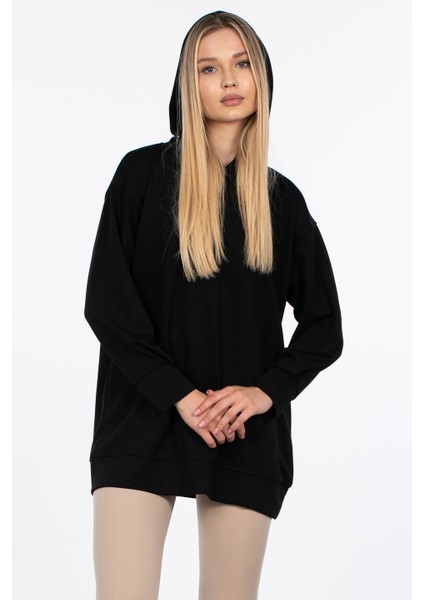 Basic Kapüşonlu Sweatshirt - Siyah