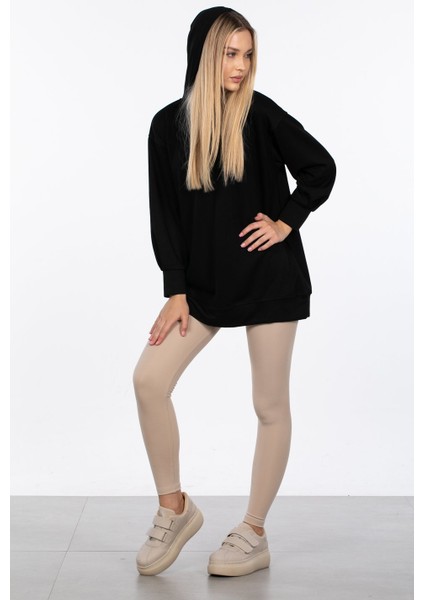 Basic Kapüşonlu Sweatshirt - Siyah