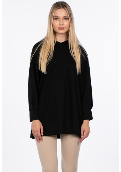 Basic Kapüşonlu Sweatshirt - Siyah