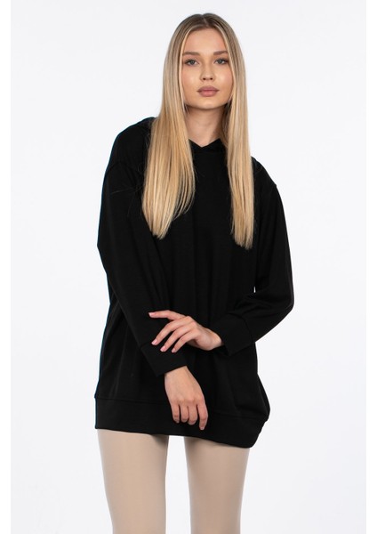 Basic Kapüşonlu Sweatshirt - Siyah
