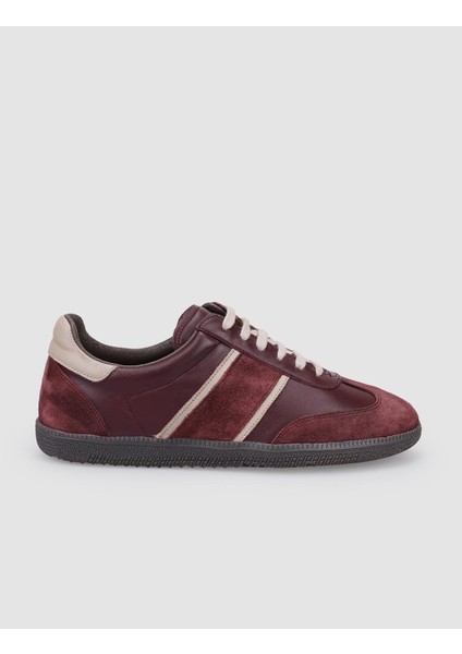 Deri Bordo Süet Bağcıklı Kadın Sneaker