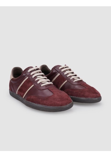 Deri Bordo Süet Bağcıklı Kadın Sneaker