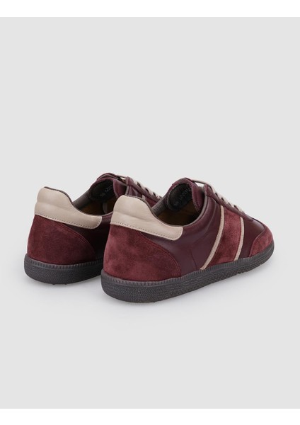 Deri Bordo Süet Bağcıklı Kadın Sneaker