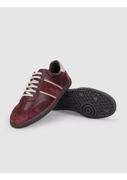 Deri Bordo Süet Bağcıklı Kadın Sneaker