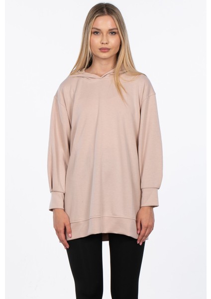 Basic Kapüşonlu Sweatshirt - Bej