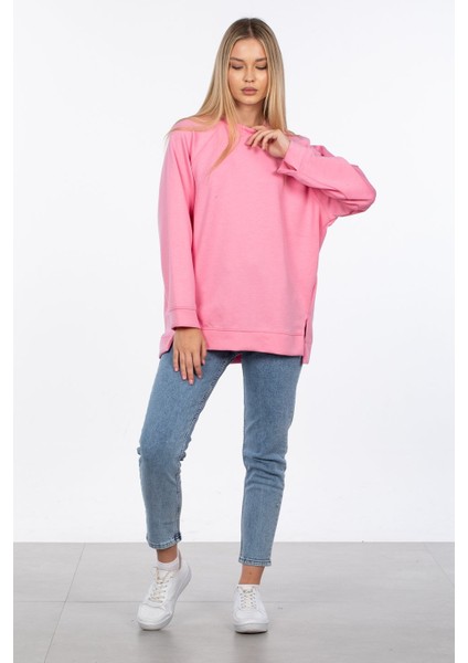 Reglan Kol Yırtmaçlı Sweatshirt - Pembe