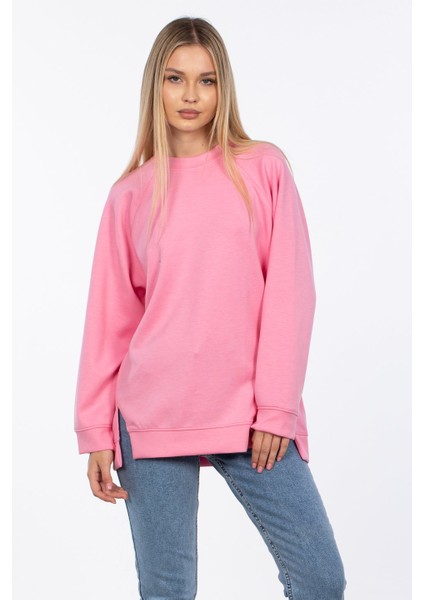 Reglan Kol Yırtmaçlı Sweatshirt - Pembe