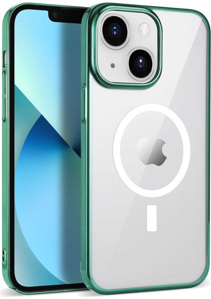 Apple iPhone 14 Plus Kılıf Zore Wireless Şarj Özellikli Pixel Magsafe Kapak-Koyu Yeşil