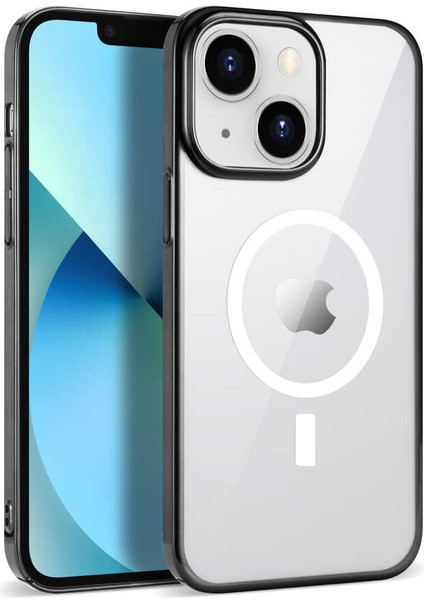 Apple iPhone 13 Kılıf Zore Wireless Şarj Özellikli Pixel Magsafe Kapak-Siyah