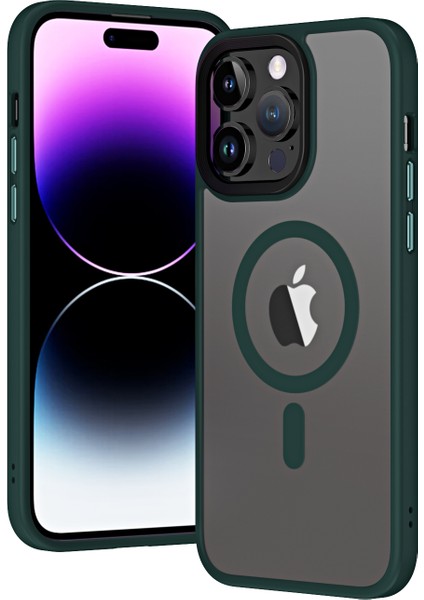 Apple iPhone 13 Pro Kılıf Wireless Şarj Özellikli Zore Hibrit Magsafe Kapak-Koyu Yeşil