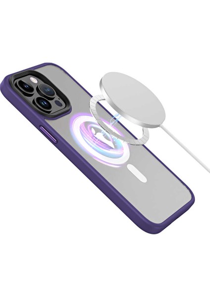 Apple iPhone 13 Pro Kılıf Wireless Şarj Özellikli Zore Hibrit Magsafe Kapak-Koyu Yeşil
