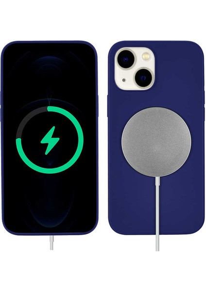 Apple iPhone 13 Kılıf Zore Silksafe Wireless Kapak-Mavi