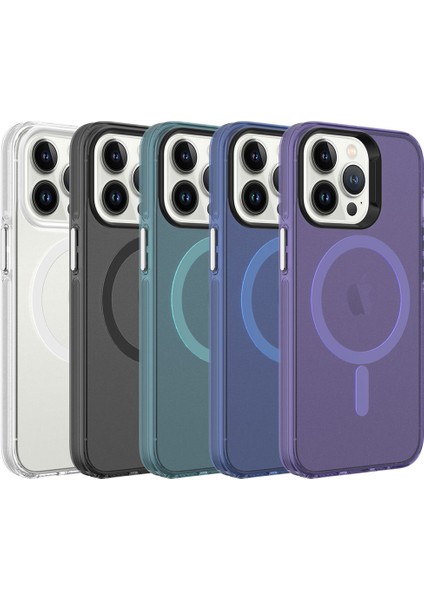 Apple iPhone 13 Pro Max Kılıf Zore Magsafe Şarj Özellikli Buzlu Transparan C-Pro Sert Kapak-Siyah