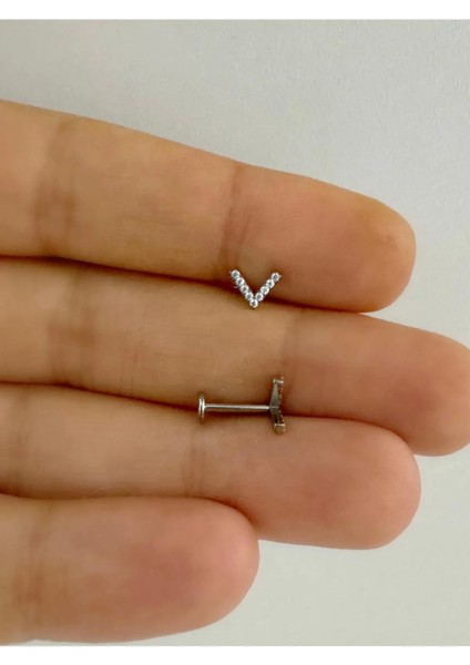 Arescollection 1 Adet G23 Titanium ( Titanyum) Zirkon Taşlı Tragus Helix Conch Kıkırdak Lobe Uyumlu Piercing
